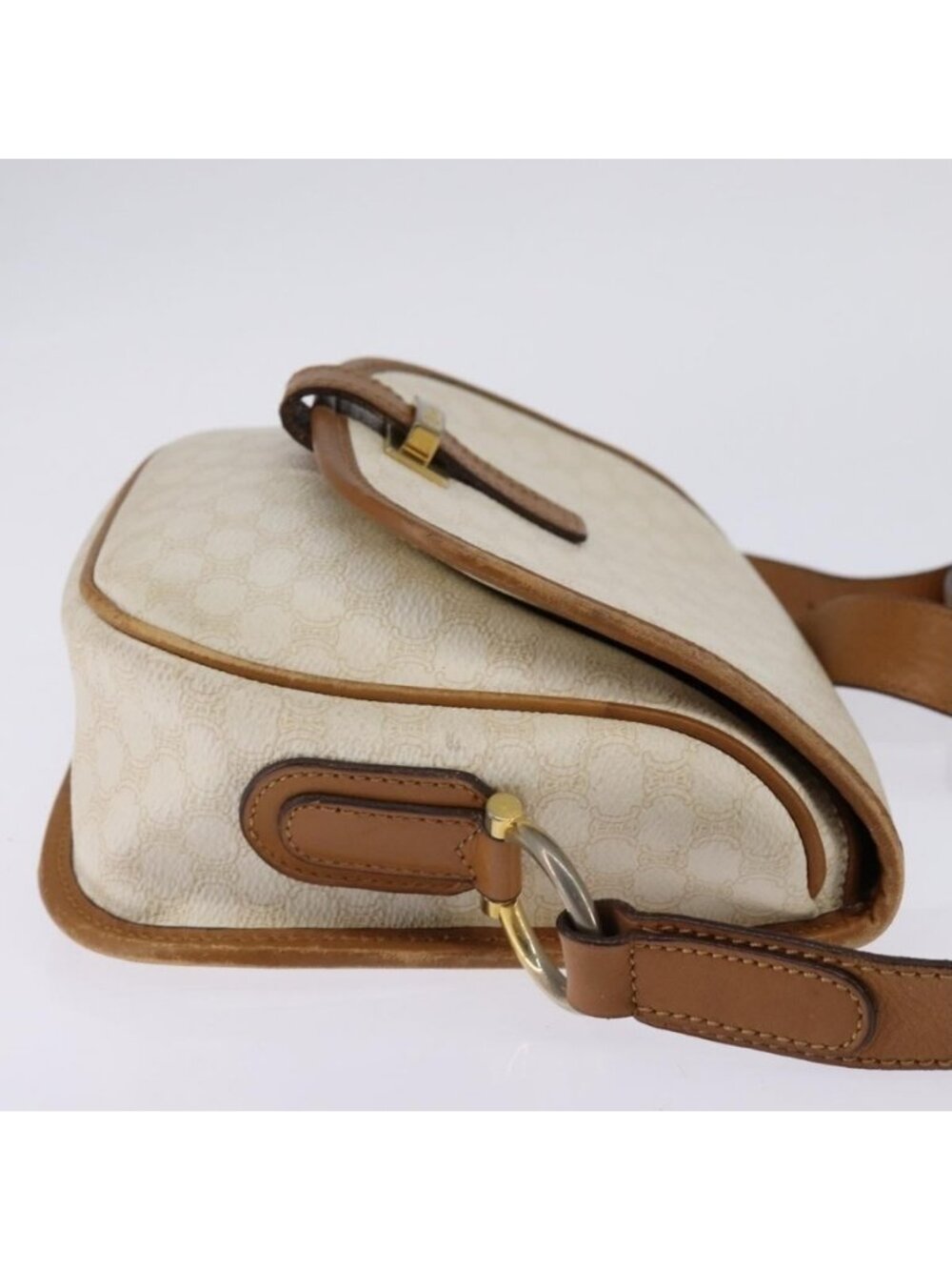 Authentic CELINE Macadam Canvas Shoulder Bag PVC Leather White Gold - Picture 11 of 16